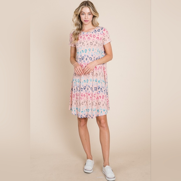 BOMBOM Leopard Round Neck Short Sleeve Dress - Picture 5 of 6